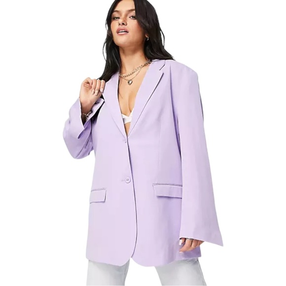Monki Jackets & Blazers - NEW ASOS Monki Lilac Purple Button Up Classic Oversized Blazer Size Large